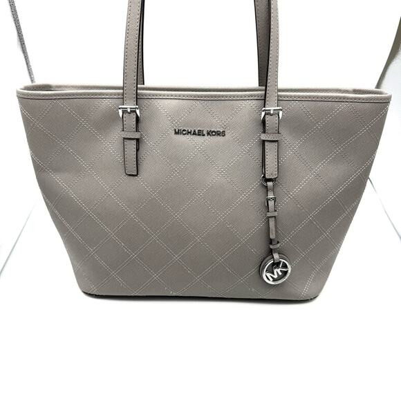 MICHAEL Michael Kors Jet Set Travel Quilted Saffiano Tote Grey Silver - Picture 2 of 16